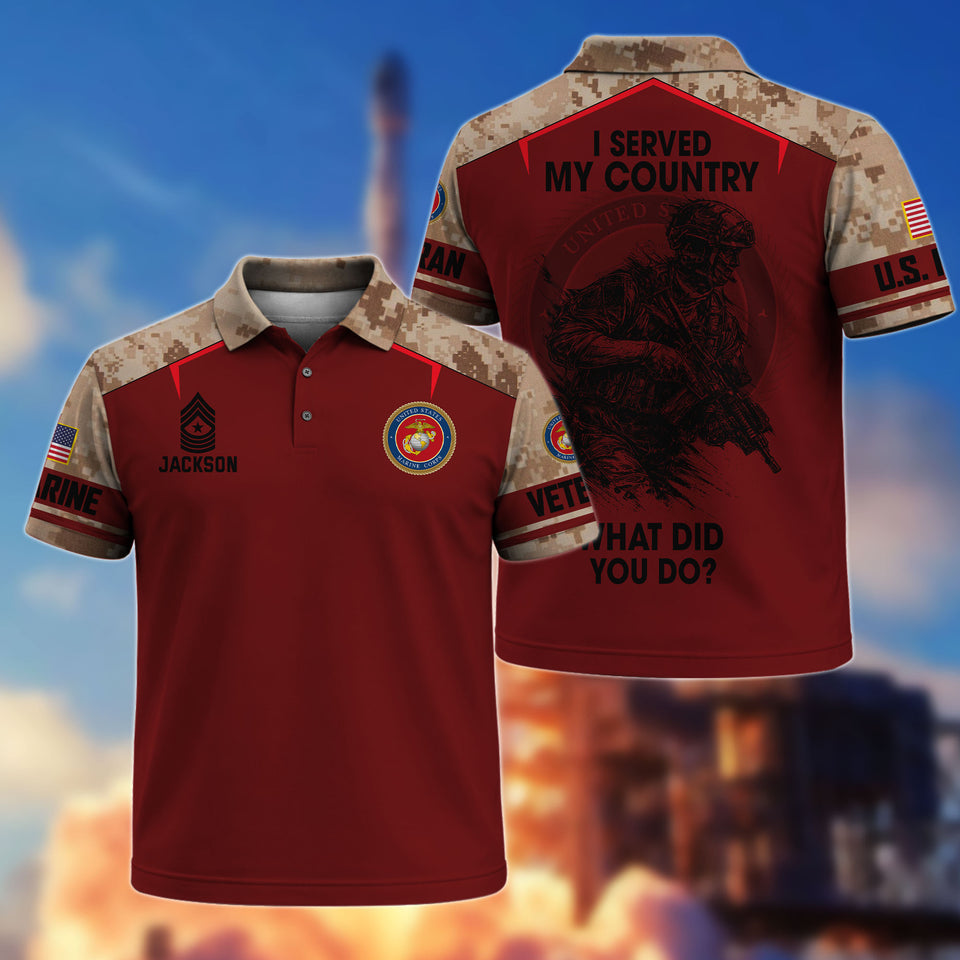 Premium Personalized US Veteran Soldier Art Polo Shirt 030401 I Served My Coun Gifts For US Veterans, Gifts For Independence Day Veteran Day