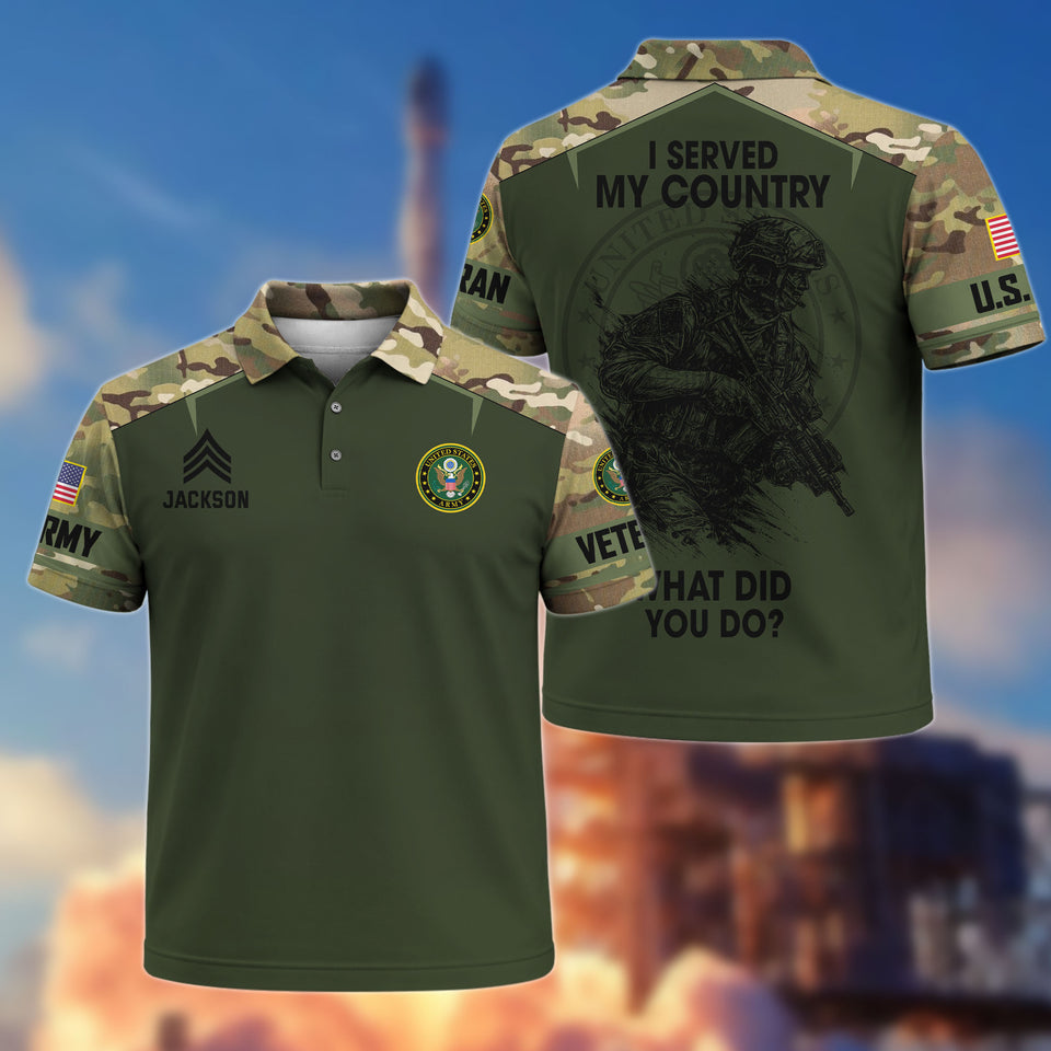 Premium Personalized US Veteran Soldier Art Polo Shirt 030401 I Served My Coun Gifts For US Veterans, Gifts For Independence Day Veteran Day