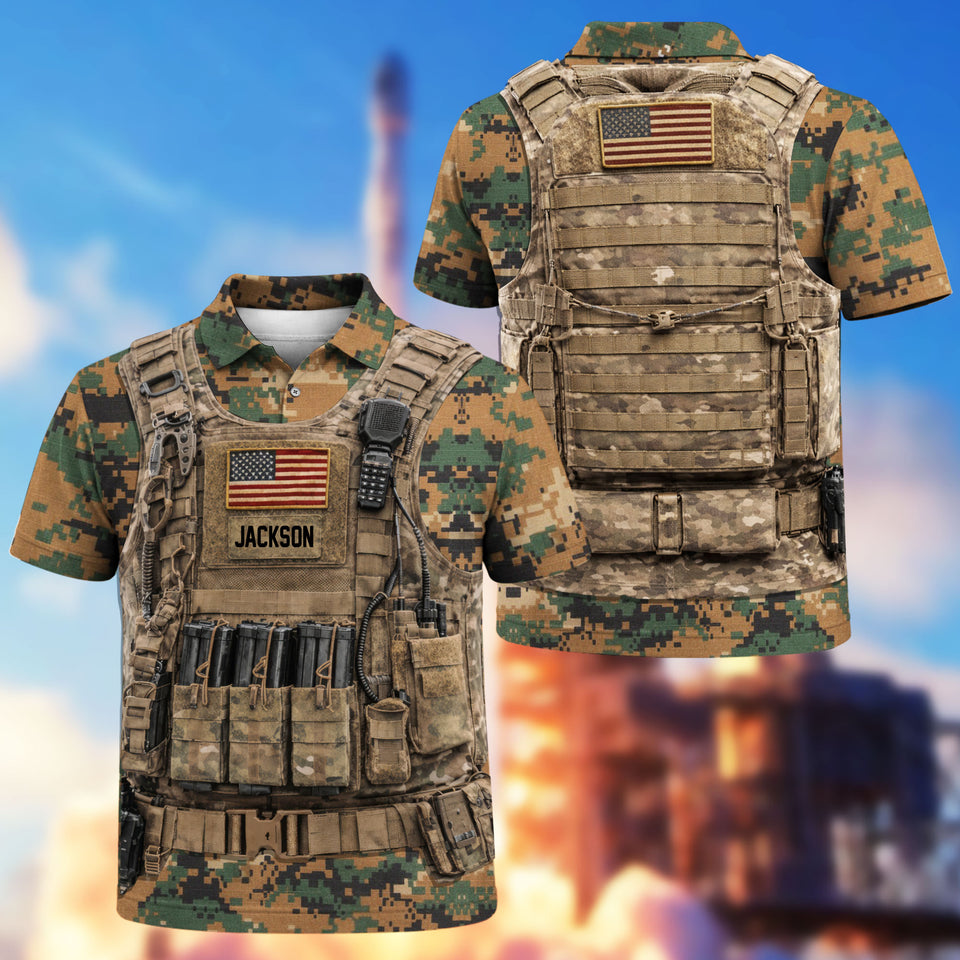 Premium Personalized US Veteran Soldier Art Polo Shirt 0804 Gifts For US Veterans, Gifts For Independence Day Veteran Day