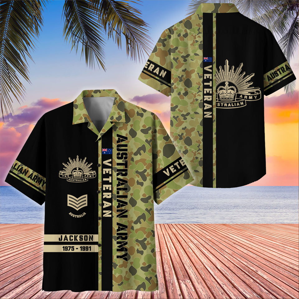 Personalized Australian Veteran Camo Branch Logo Custom Ranks Name & Years Hawaii Shirt Printed 0704