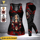 PERSONALIZED SKULL ROSE GIRL HOLLOW-OUT TANK + LEGGING QTTN2303