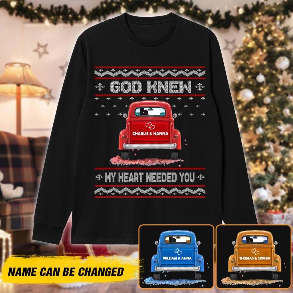 Personalized God Knew My Heart Needed You Color Truck Couple Gift For Her/Him Crew Neck Sweatshirt Printed 22OCT-HY13