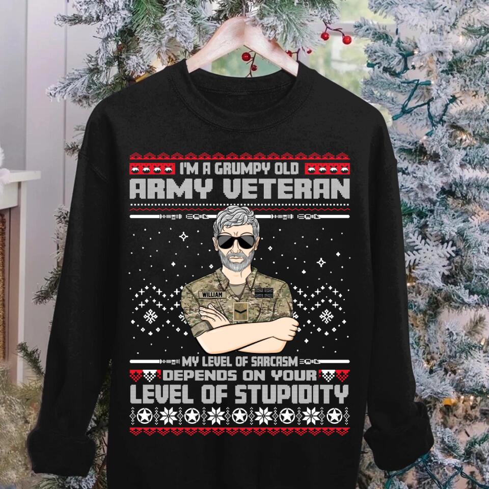 Personalized Grumpy Old British Veterans/Soldier  Christmas Crew Neck Sweatshirt Printed 22OCT-HQ14