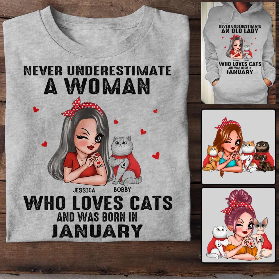 Personalized Never Underestimate A Woman Who Loves Cats And Was Born In November Tshirt Hoodie Or Sweatshirt Printed QTHQ0811