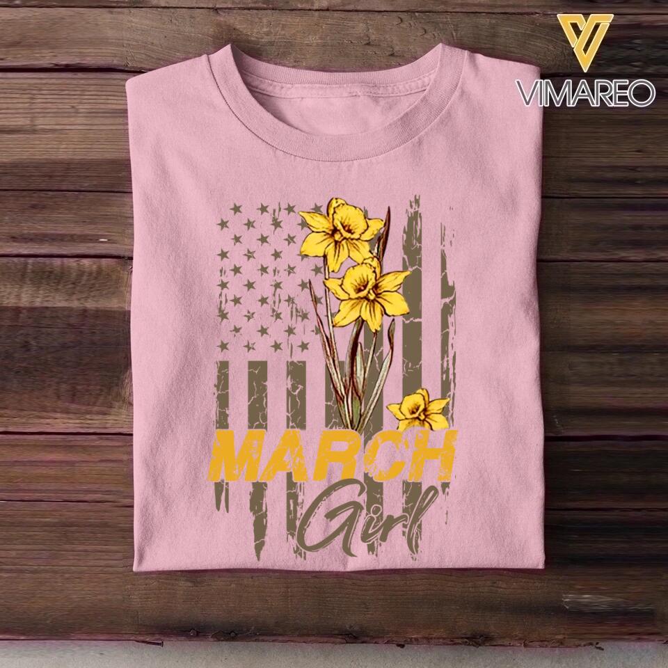 Personalized Birthday month flower March girl Sweatshirt, Tshirt Printed QTDT0102