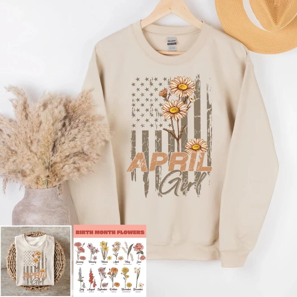 Personalized Birthday month flower April girl Sweatshirt, Tshirt Printed QTDT0102