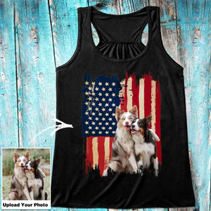 Personalized Upload Your Dog Photo US Flag Woman's Flowy Racerback Tank Printed 23MAY-PTN04