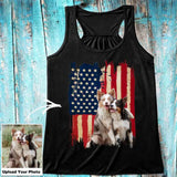 Personalized Upload Your Dog Photo US Flag Woman's Flowy Racerback Tank Printed 23MAY-PTN04