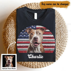 Personalized Retro Flag Upload Dog Cat Pet Photo Dog Dad Dog Mom Tshirt