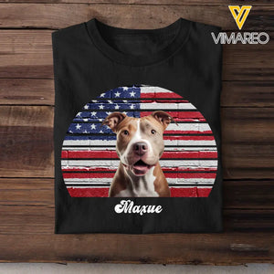 Personalized Retro Flag Upload Dog Cat Pet Photo Dog Dad Dog Mom Tshirt