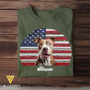 Personalized Retro Flag Upload Dog Cat Pet Photo Dog Dad Dog Mom Tshirt
