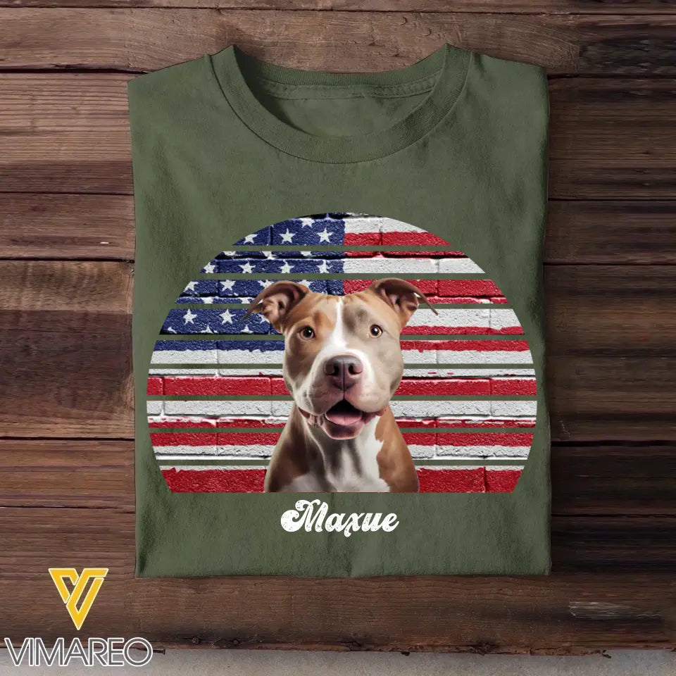 Personalized Retro Flag Upload Dog Cat Pet Photo Dog Dad Dog Mom Tshirt