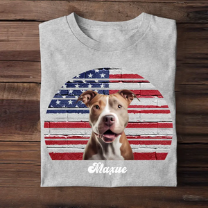 Personalized Retro Flag Upload Dog Cat Pet Photo Dog Dad Dog Mom Tshirt