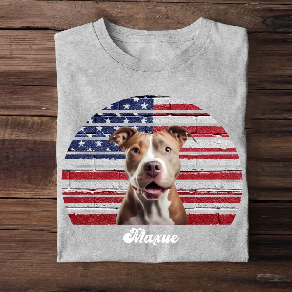 Personalized Retro Flag Upload Dog Cat Pet Photo Dog Dad Dog Mom Tshirt