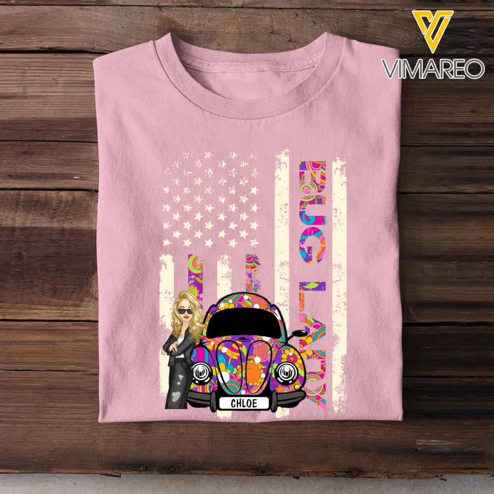 Personalized Bug Lady Hippie Girl Colorful Flag TShirt Printed QTTB1906