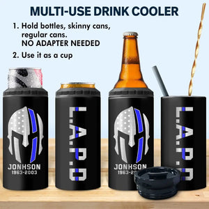 Personalized US Police Department Spartan Flag Can Cooler 16oz Printed 23JUL-KVH26