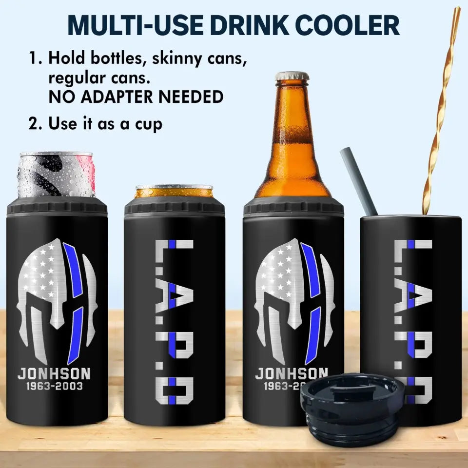 Personalized US Police Department Spartan Flag Can Cooler 16oz Printed 23JUL-KVH26