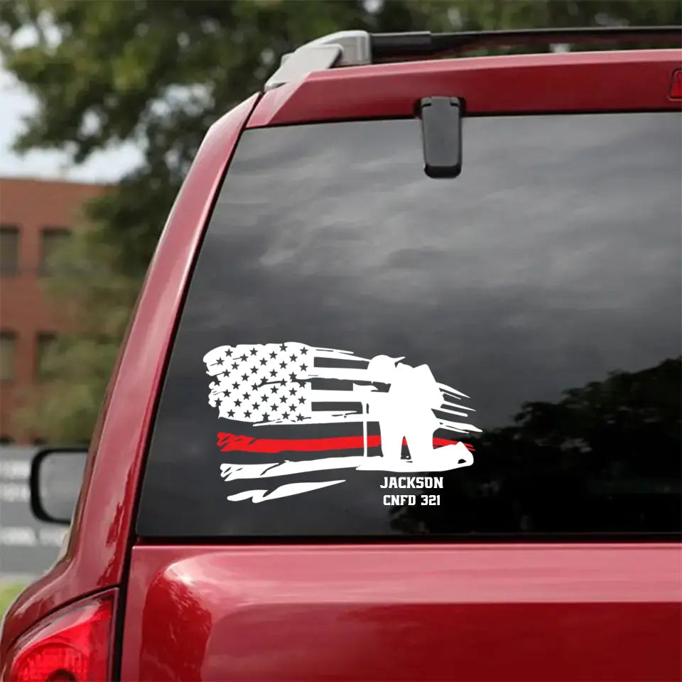 Personalized Firefighter Red Thin Line Flag Car Decal Printed QTNL202389