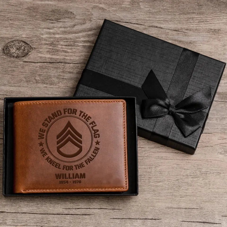 Personalized US Military We Stand For The Flag We Kneel For The Fallen Leather Wallet QTPN23204