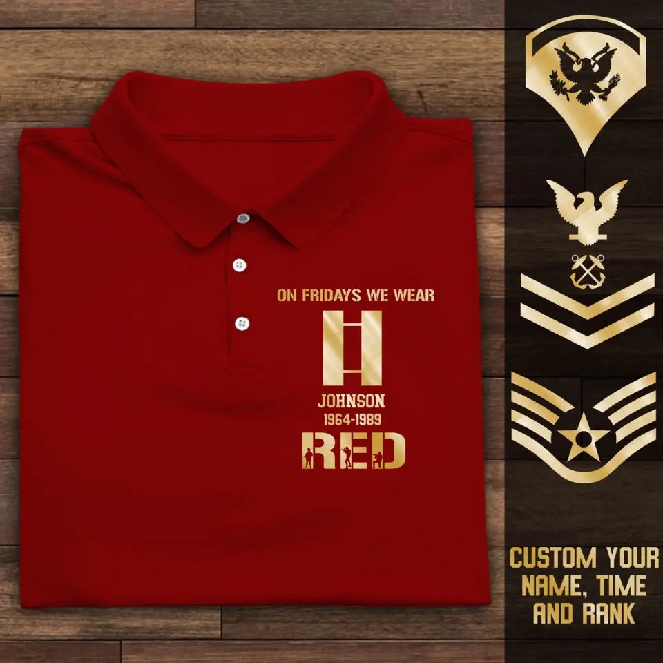 Personalized On Fridays We Wear Red US Rank Polo Shirt Printed PVD23154