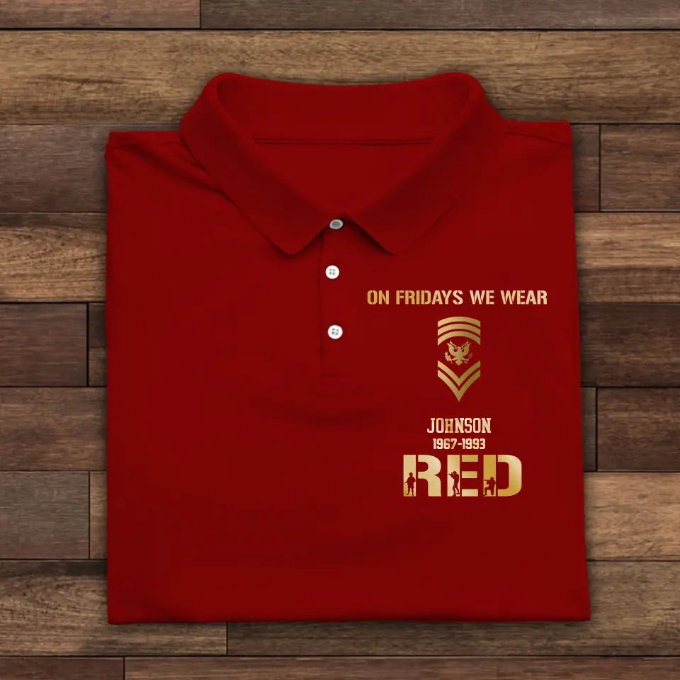 Personalized On Fridays We Wear Red US Rank Polo Shirt Printed PVD23154