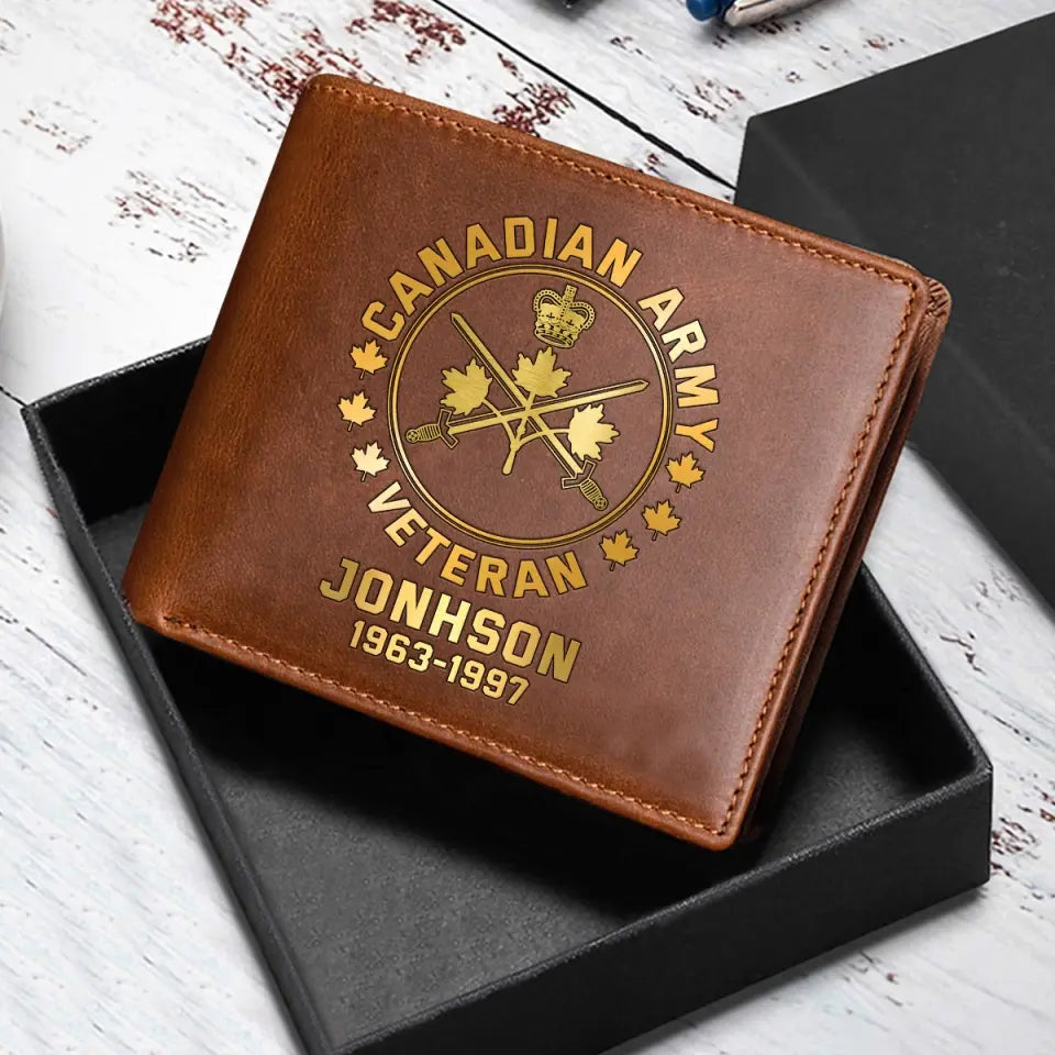 Personalized Canadian Military Branch Leather Wallet QTKH745