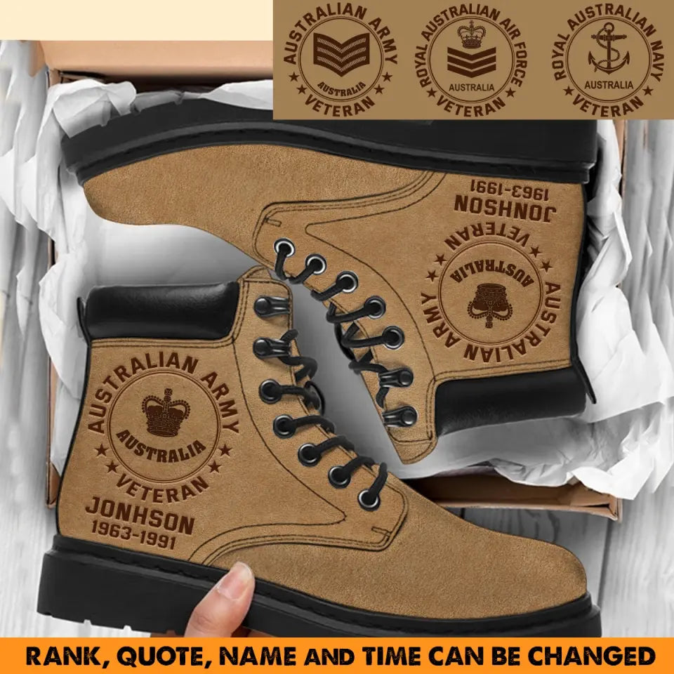 Personalized Australian Army Air Force & Navy Rank Custom Name Leather Boots Printed KVH23752