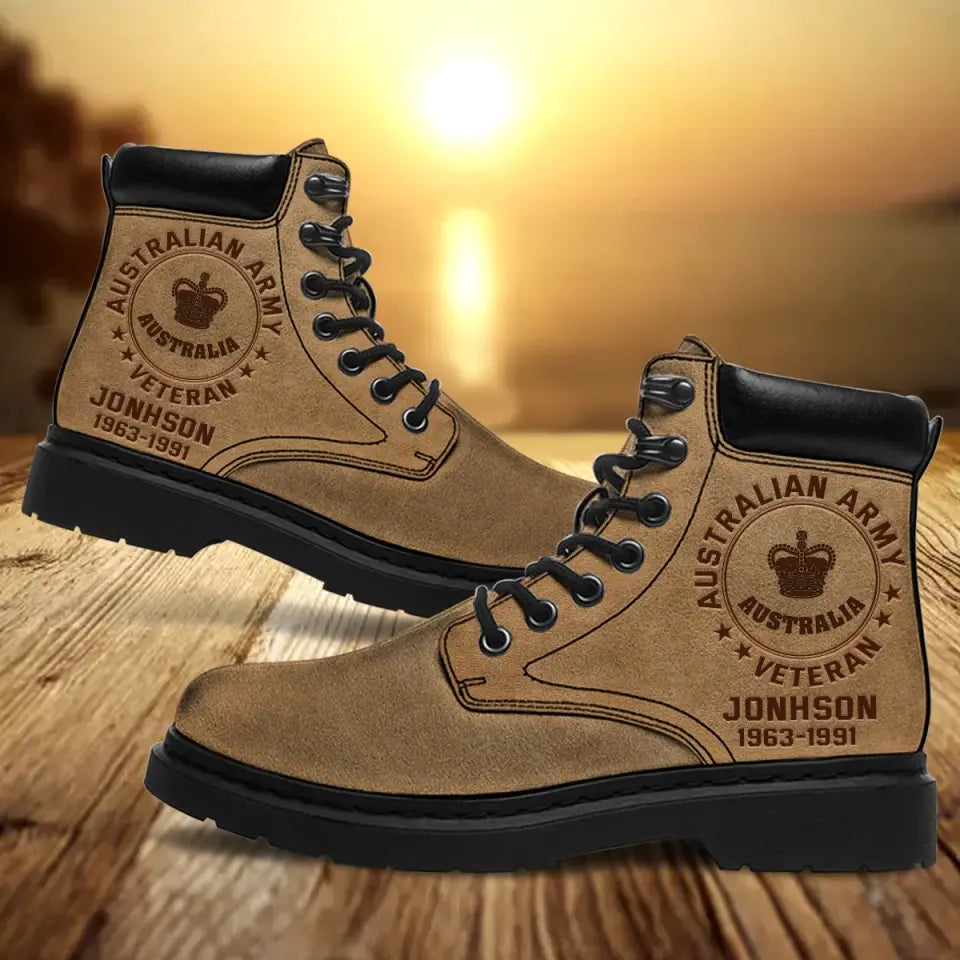 Personalized Australian Army Air Force & Navy Rank Custom Name Leather Boots Printed KVH23752