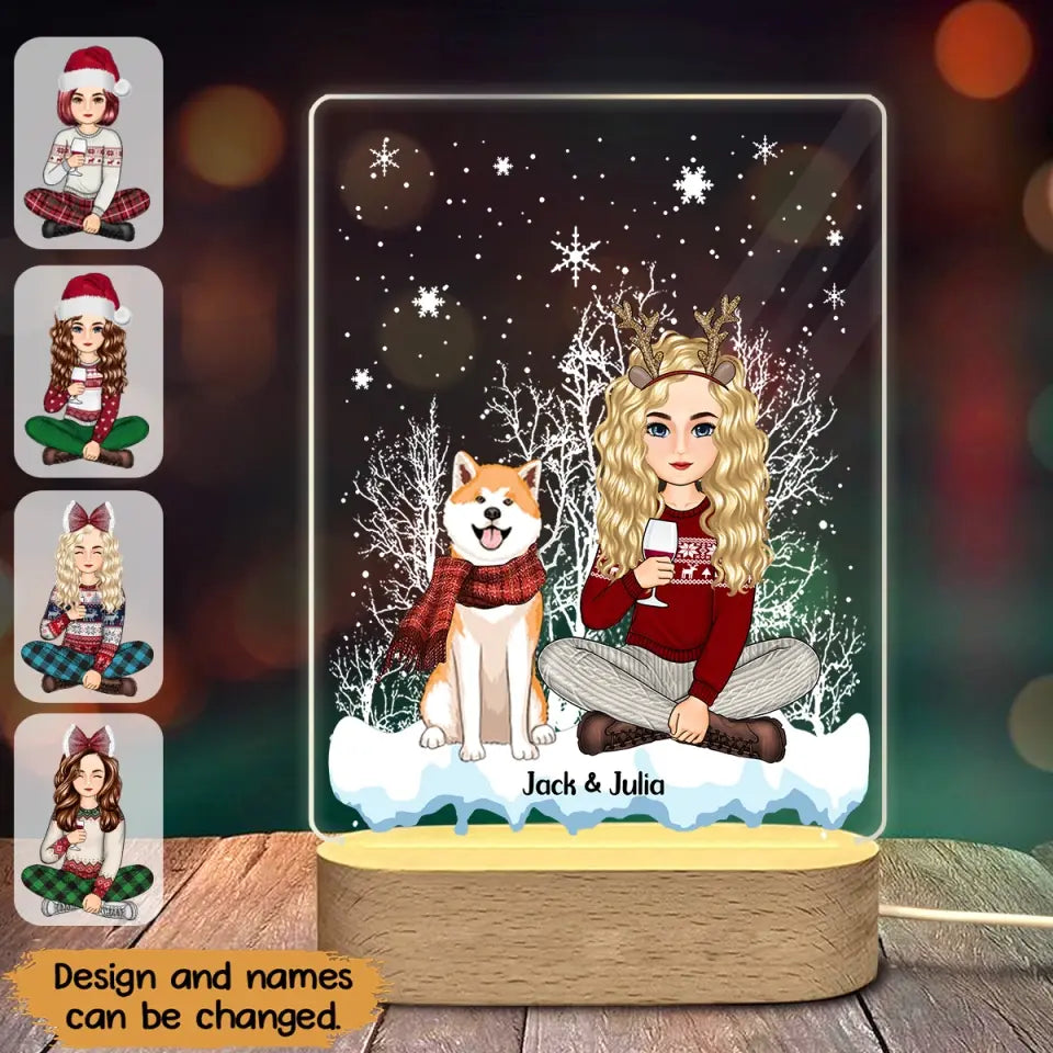 Personalized Dog Mom Dog Lovers Girl Xmas Snow LED Night Light Acrylic LED Lamp Printed PN23839