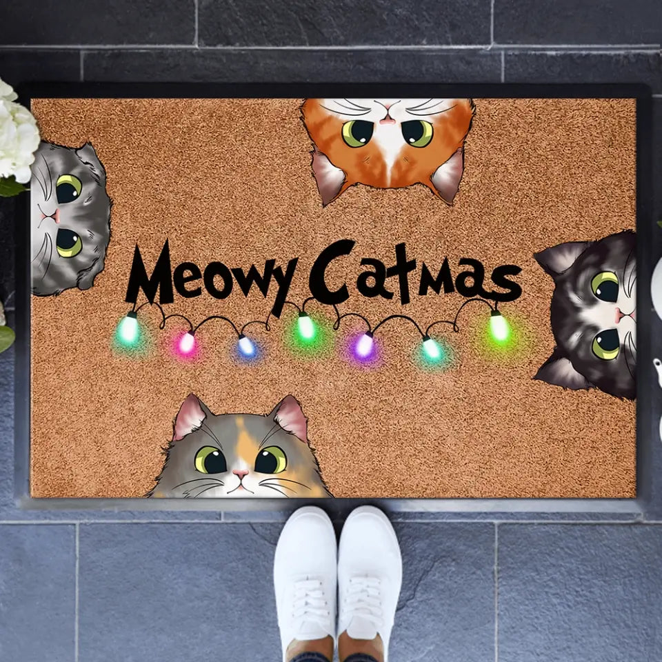 Personalized Meowy Catmas Cat Lovers Gift Doormat Printed HN23841