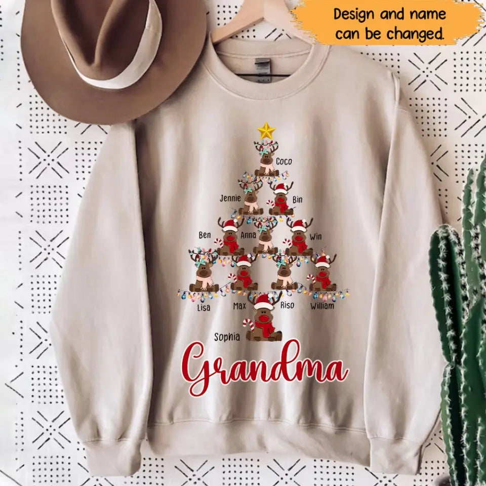 Personalized Reindeer And String Light Tree Sweater Printed NTMTHN23863