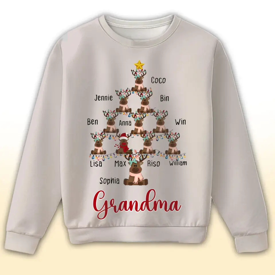 Personalized Reindeer And String Light Tree Sweater Printed NTMTHN23863