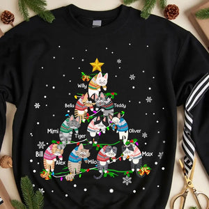 Personalized Cat Christmas Tree Xmas Gift Sweatshirt Printed HTHVQ23861
