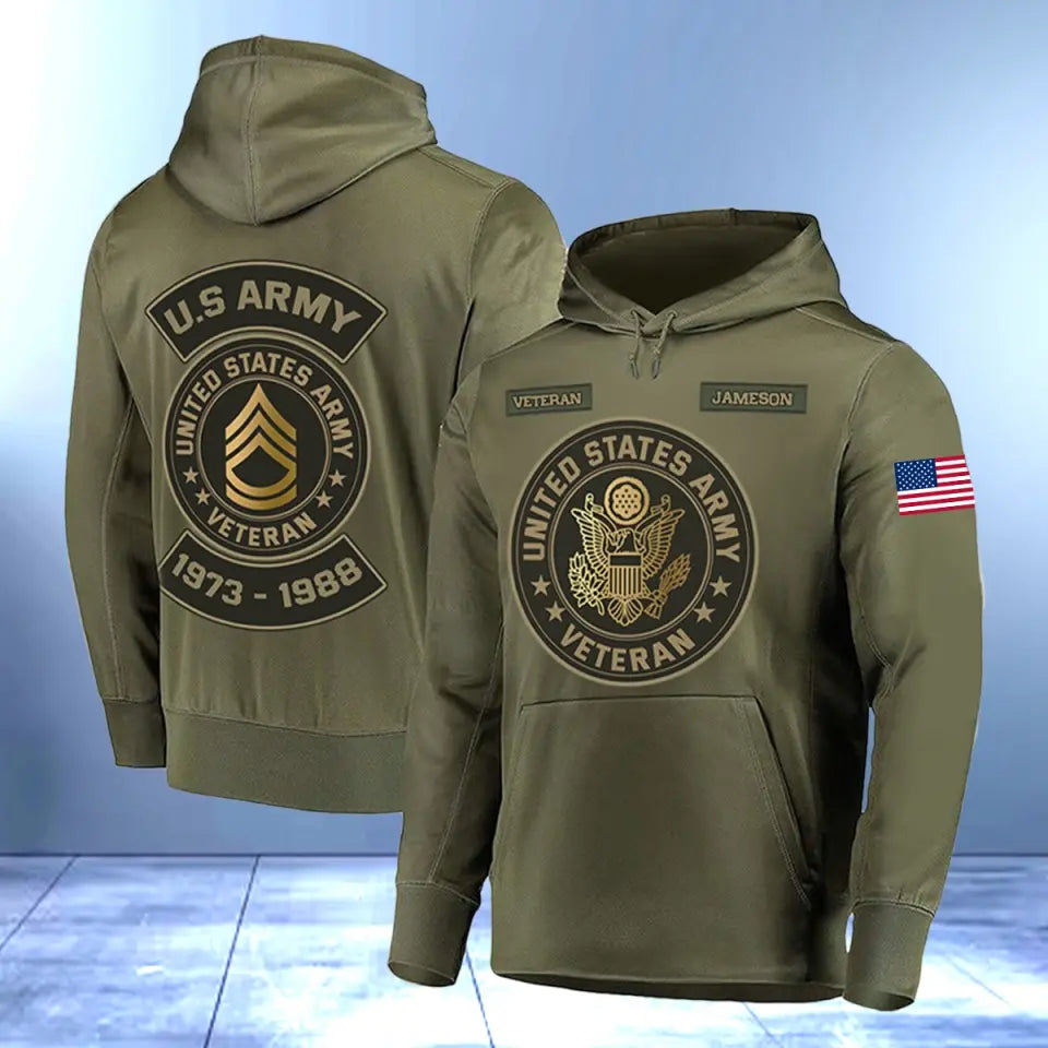 Personalized US Military Rank Custom Name & Served Time Hoodie 3D Printed PTN23865