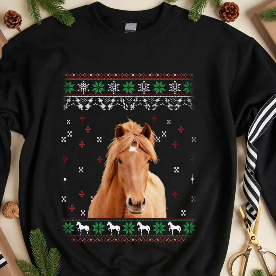 Personalized Upload Horse Photo Xmas Gift Sweatshirt Printed LDMVQ23868