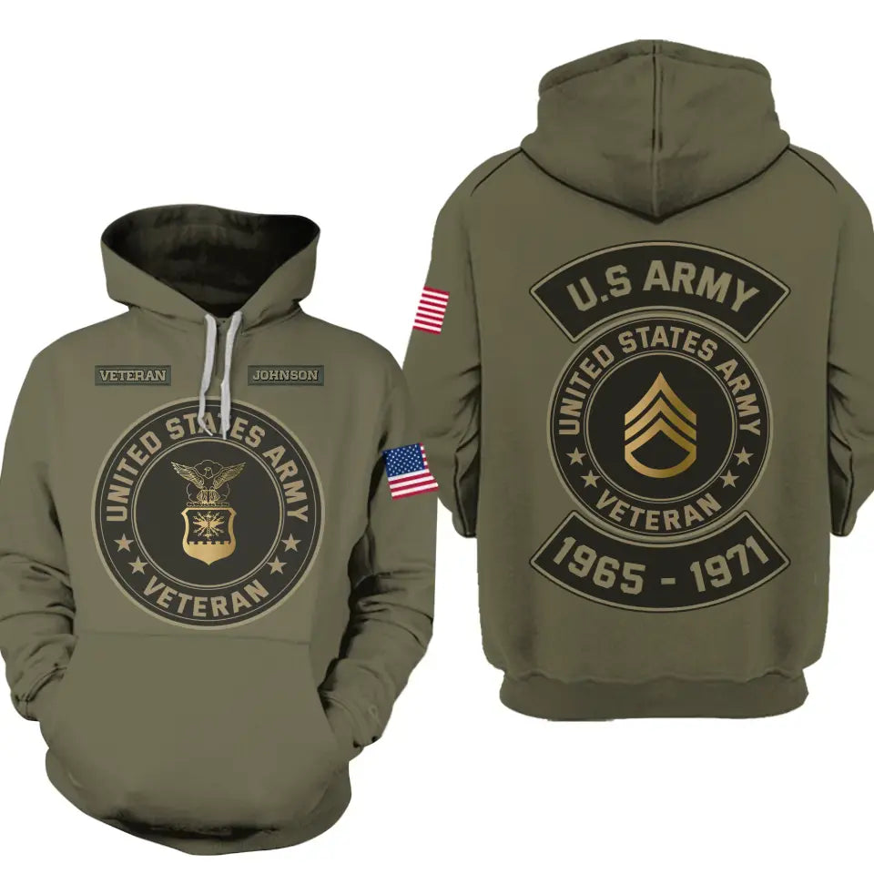 Personalized US Military Rank Custom Name & Served Time Hoodie 3D Printed PTN23865