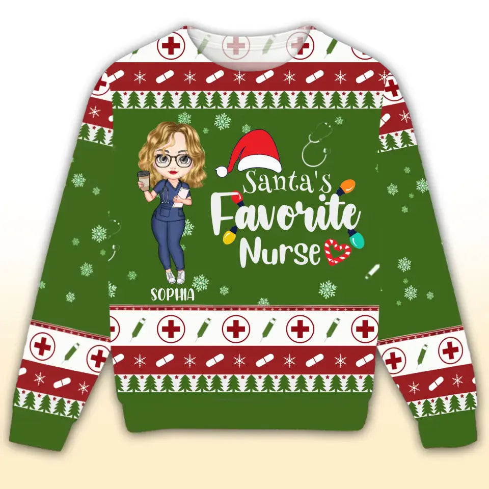 Personalized Nurse Favorite Santa Ugly Sweater Printed HTHVQ23888