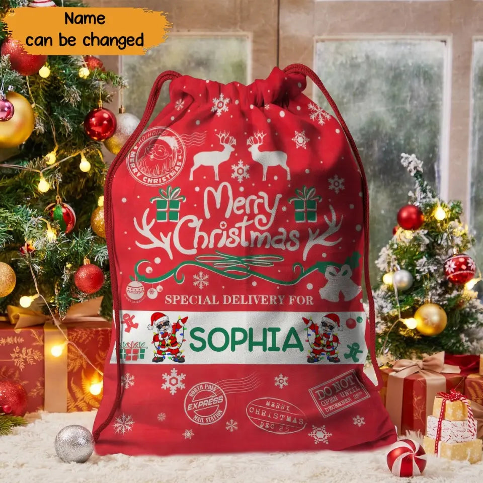 Personalized Merry Christmas Special Delivery For Drawstring Santa Sacks Bag Printed HTHKVH23970