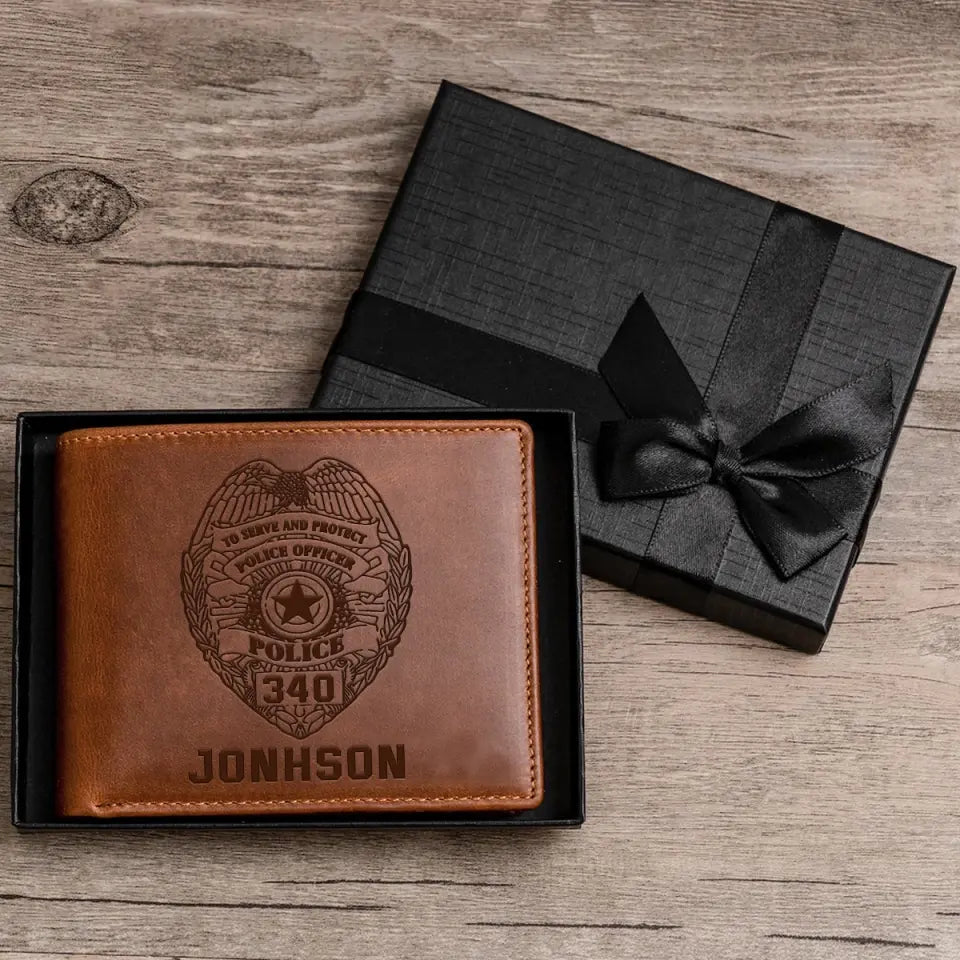 Personalized Law Enforcement Officer Custom Name Laser Leather Wallet QTKH957