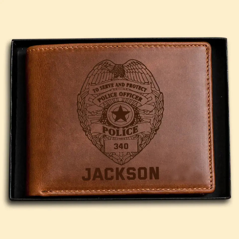 Personalized Law Enforcement Officer Custom Name Laser Leather Wallet QTKH957