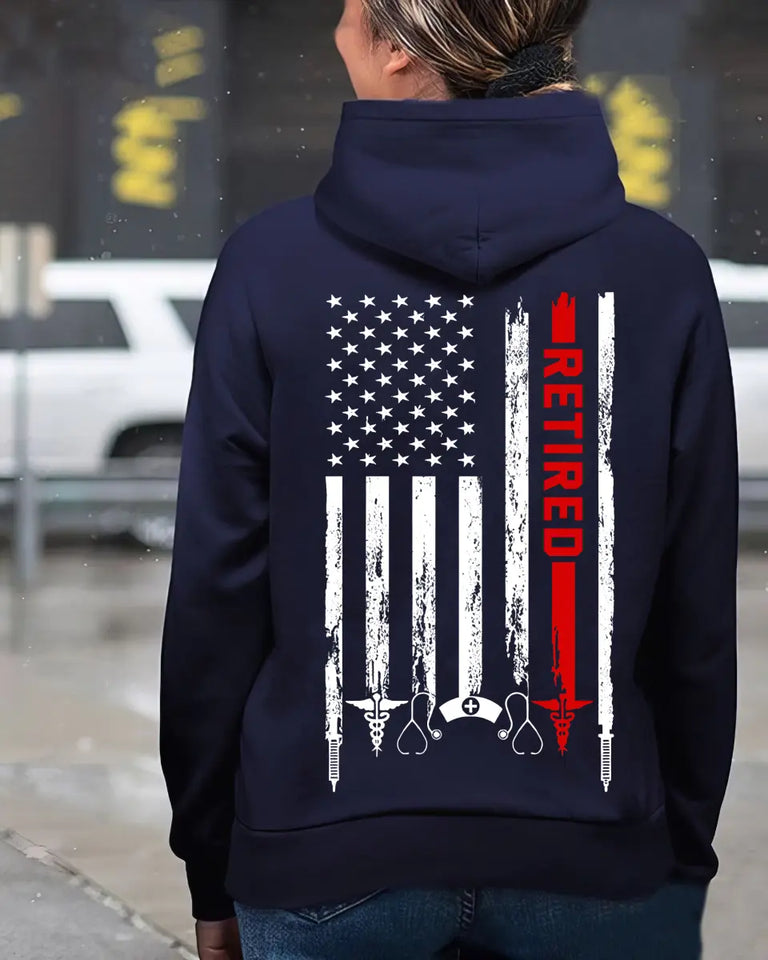 Personalized Retired Nurse Flag Hoodie 2D Printed KVH23986