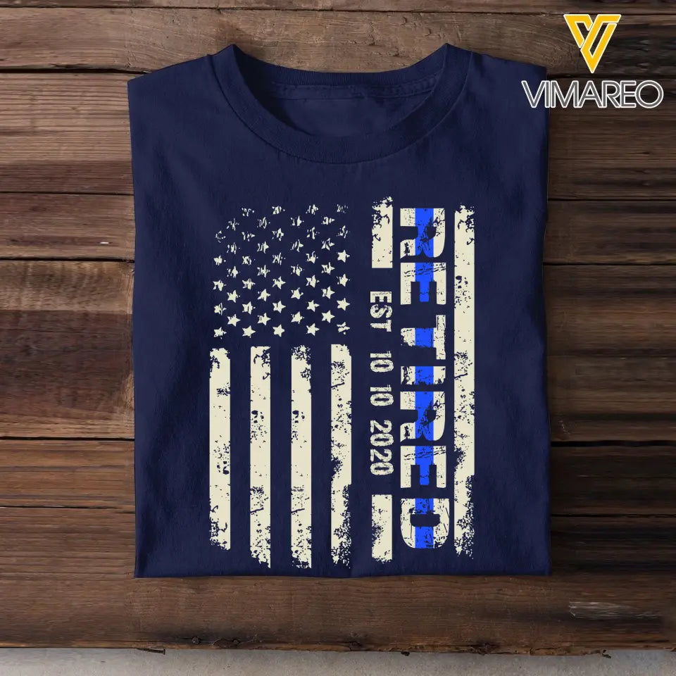Personalized Retired Thin Blue Line T-shirt Printed QTHN996