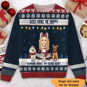 Personalized Dogs Make Me Happy Humans Make My Head Hurt Ugly Sweater Printed HTHHN231005