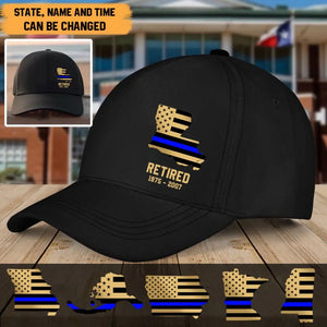 Personalized Thin Blue Line Retired US State Custom Served Times Black Cap QTHN1010