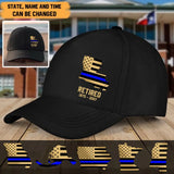 Personalized Thin Blue Line Retired US State Custom Served Times Black Cap QTHN1010