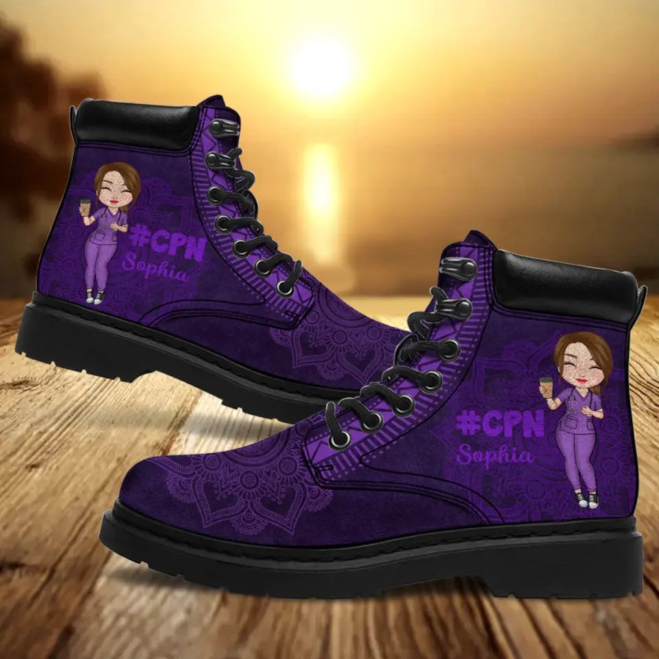 Personalized Nurse Chibi Custom Name Leather Boots Printed KVH231053