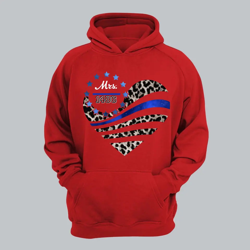 Personalized Police Wife Heart Custom Badge Number Hoodie 2D Printed QTLVA231226