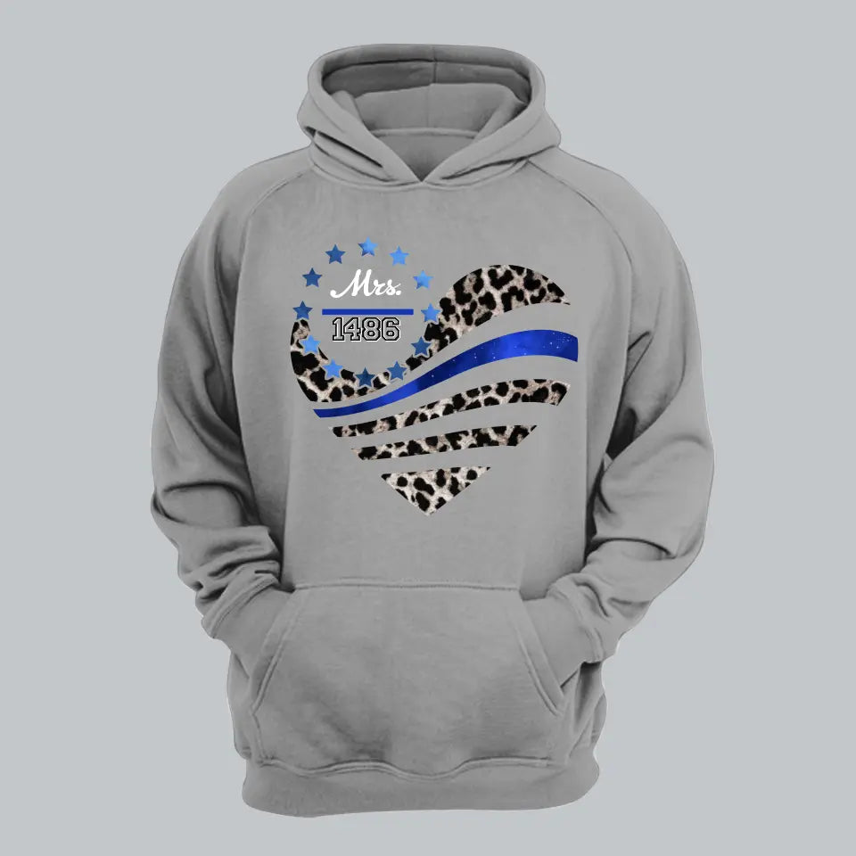 Personalized Police Wife Heart Custom Badge Number Hoodie 2D Printed QTLVA231226