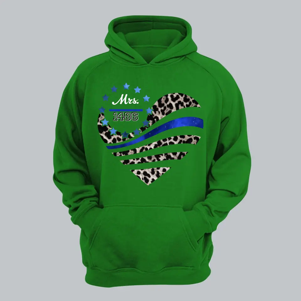 Personalized Police Wife Heart Custom Badge Number Hoodie 2D Printed QTLVA231226