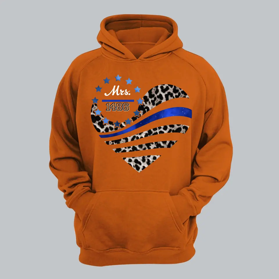 Personalized Police Wife Heart Custom Badge Number Hoodie 2D Printed QTLVA231226